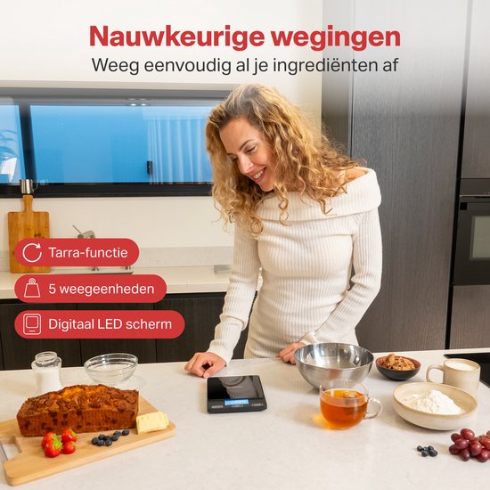 AoraKitchen Keukenweegschaal Digitaal - Usb Oplaadbaar - 1g tot 15kg - Precisie Weegschaal - Tarra