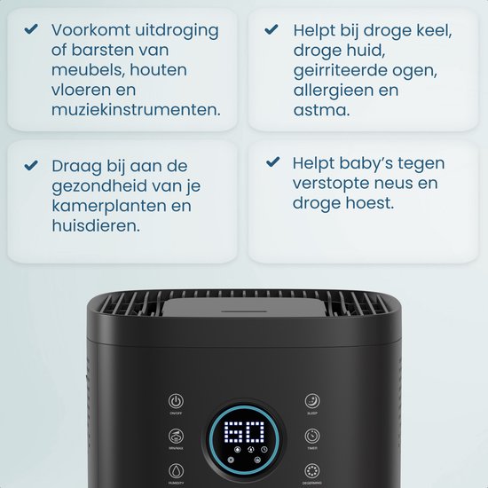 Auronic Luchtbevochtiger - 4 l Capaciteit - Aromatherapie - Nachtmodus - BPA-vrij & Fluisterstil - 360 Graden Mondstuk - Kunststof - Zwart