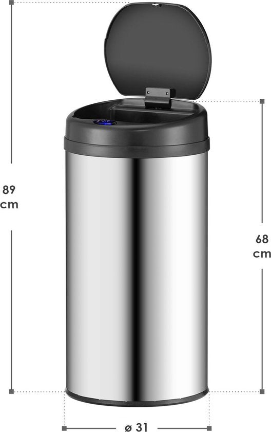 Automatische Prullenbak / Afvalemmer / Sensorprullenbak - 40 Liter - Zilver - Rond