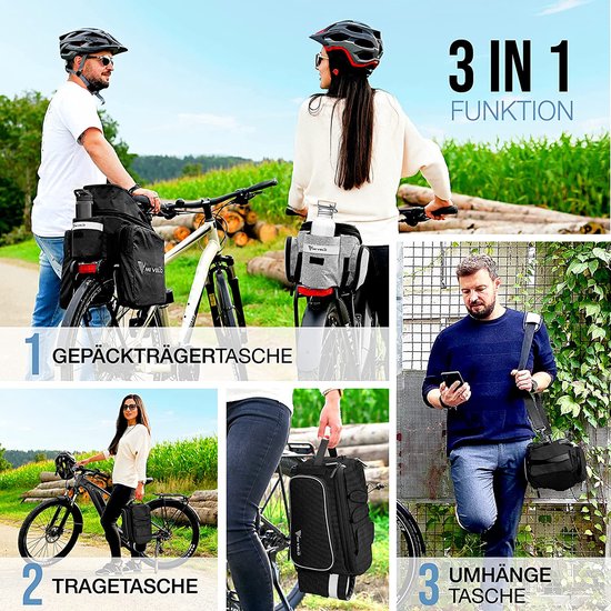 MIVELO - Fietstas voor bagagedrager - bagagedragertas fiets - uitbreidbaar tot 20 l - waterafstotend - 20 l zwart