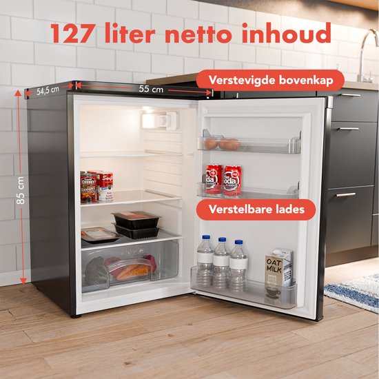 KitchenBrothers Koelkast – 127 Liter – 55 x 58 x 85 cm – Zwart