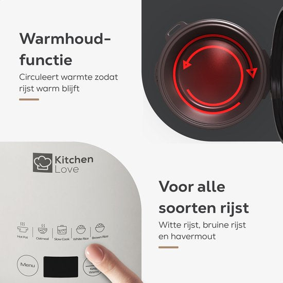 KitchenLove Rijstkoker - 0.4L - Multicooker - Rice Cooker - Slowcooker - 1 tot 2 Personen - Klein - Créme Wit