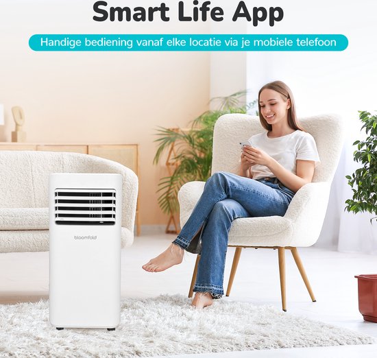 Bloomfold 4-in-1 Mobiele Airco – Incl. Raamafdichtingskit – 9.000 BTU – 31,5 x 31 x 70 cm – Wit