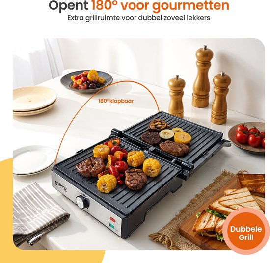 Goliving Tosti Apparaat XL - Contactgrill - Tosti Ijzer - 29 x 23 cm - Panini Grill - Compact - Instelbare temperatuur - Zwart