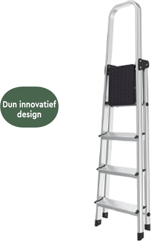 BRASQ Huishoudtrap 5-treden Zilver - keukentrap inklapbaar aluminium voor Particulier en professioneel gebruik - Trap Ladder - Anti slip