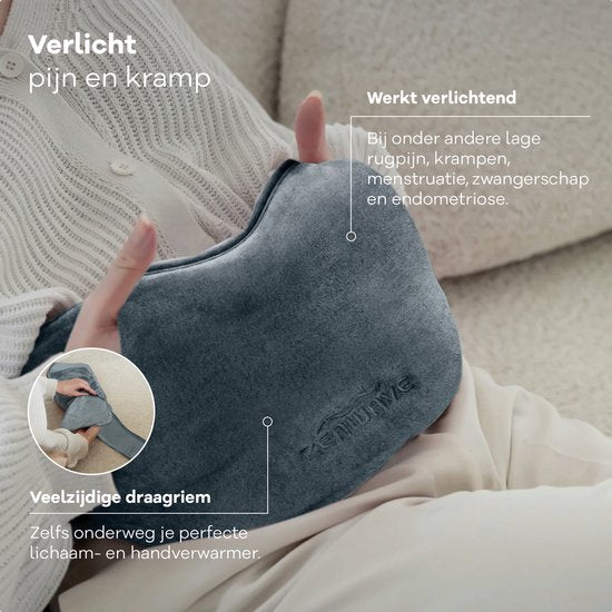 Zenwave Elektrische Kruik met Hoes - Digitaal Display - Warmtekruik & Waterkruik met Handwarmers - Oplaadbare Warmtekussen - Menstruatie Warmteband - Duurzaam & Draadloos - Kamperen & Outdoor - Warmwaterkruik Grijs