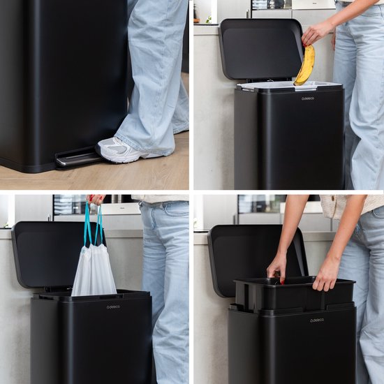 Deleca Prullenbak Prestige - 50 Liter - Breed - RVS Vuilnisbak / Afvalemmer / Pedaalemmer - Met Voetpedaal en Slow Close - Mat Zwart