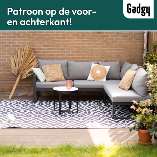Gadgy Buitenkleed Vloerkleed Buiten XXL - 270x200 cm - Tuintapijt Dubbelzijdig - Picknickkleed Zwart Wit - Buitentapijt