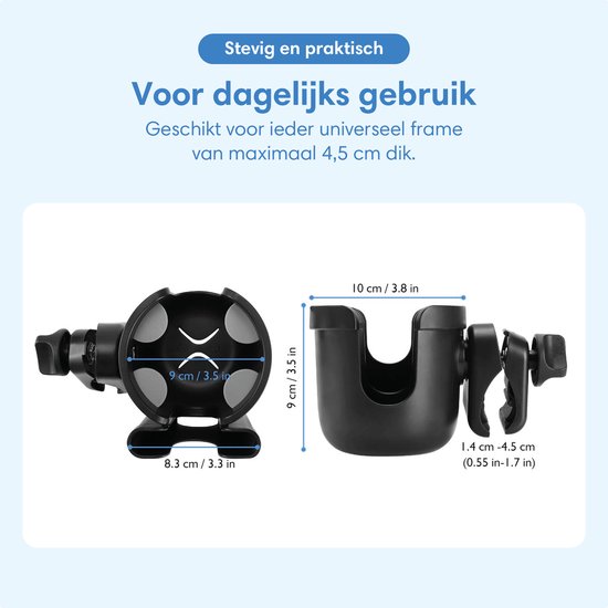 Safe Life® universele Bekerhouder & Telefoonhouder – voor Rollator, Rolstoel, Kinderwagen & Meer