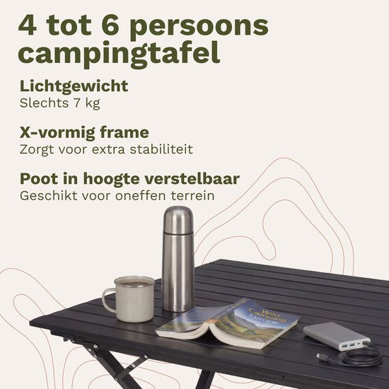 TRVLMORE Campingtafel - 120x70x70cm - Lichtgewicht met Aluminium Frame - Vouwtafel Verstelbaar - Kampeertafel - Klaptafel - Zwart