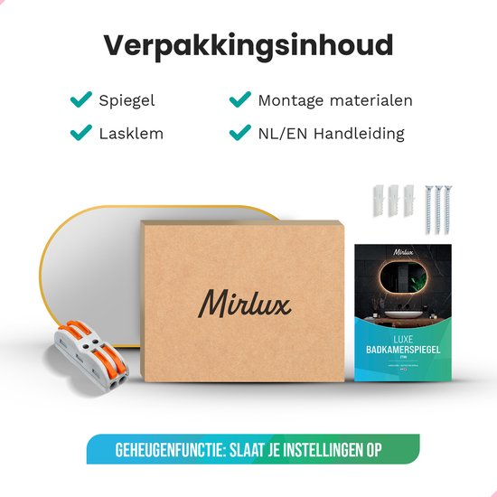 Mirlux Badkamerspiegel met LED Verlichting & Verwarming – Wandspiegel Ovaal – Goud Frame - 90x50CM