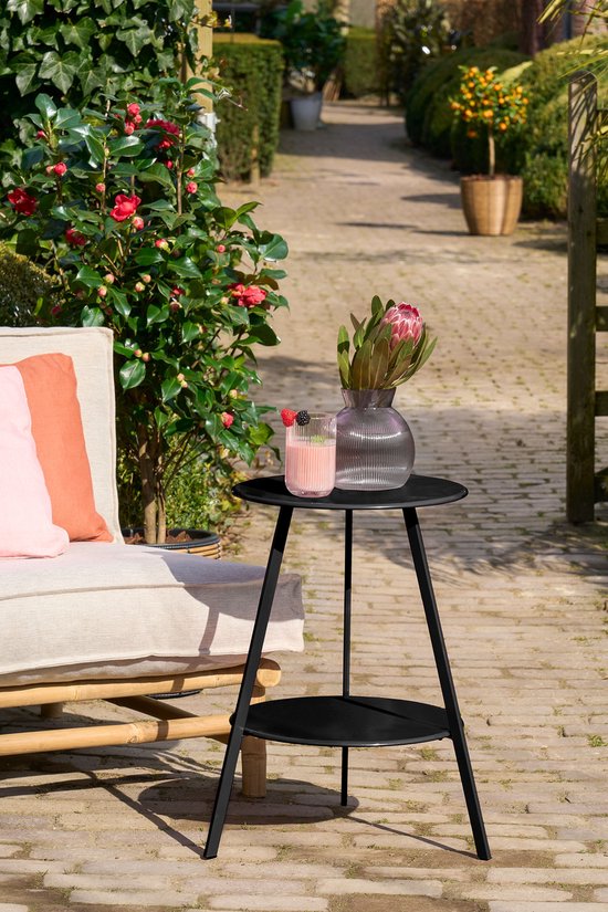 Mica Decorations Seatle Bijzettafel Rond voor Buiten - Koffietafel - Salontafel Buiten - Ook als Plantentafeltje of Plantenstandaard - Metaal - 58 x 46 cm - Zwart