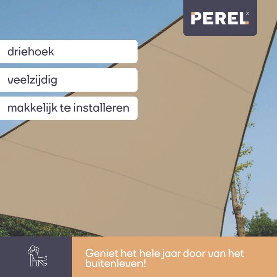 Perel Schaduwdoek, waterdoorlatend, luchtdoorlatend, 5 x 5 x 5 m, 180 g/m², HDPE, driehoek, champagne