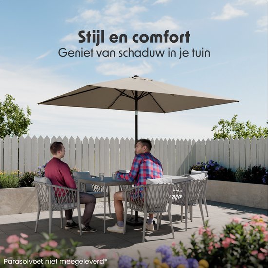 LifeGoods Parasol - Tuin - 268x178cm - 30° Kantelbaar - Waterdicht - UPF50+ - Taupe