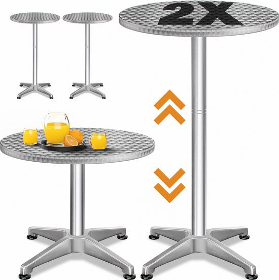 Casaria 2x Ronde Statafel - In Hoogte Verstelbaar 70/115cm - Aluminium