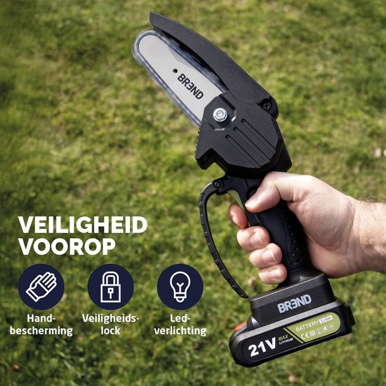 BREND BR-2236 Elektrische Mini Kettingzaag met Accu en Opbergkoffer – Draadloze Snoeizaag voor Takken en Stammen – 20 Min Zaagtijd – Zwart