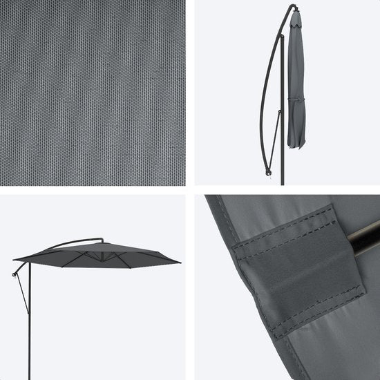 LifeGoods Zweefparasol - tot 8 Personen - Ø300cm - Waterdicht - met Hoes en Kruisvoet - Tuin of Strand - Donkergrijs