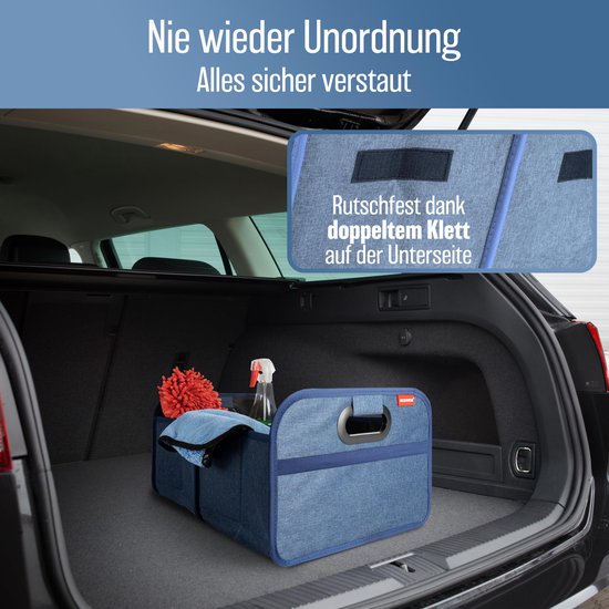 HELDENWERK Opvouwbare kofferbaktas met antislip klittenband - kofferbak organizer, auto vouwbox, boodschappentas - versterkt en stabiel