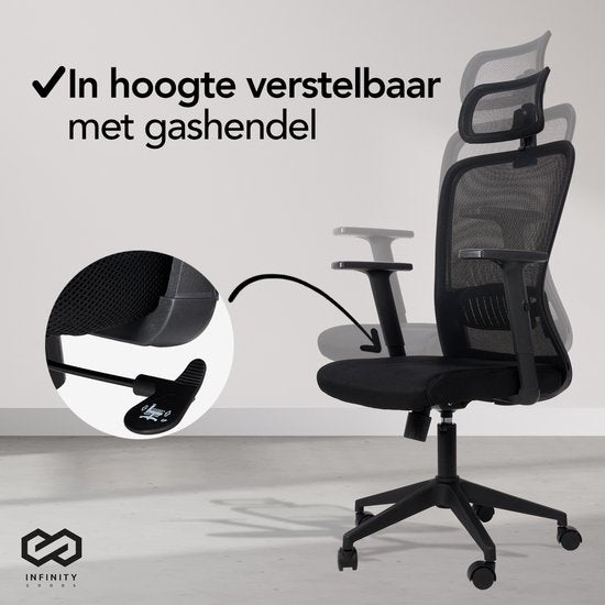 Infinity Goods Ergonomische Bureaustoel - Bureaustoelen Voor Volwassenen - Volledig Verstelbaar - Office Kantoor Chair - Zwart