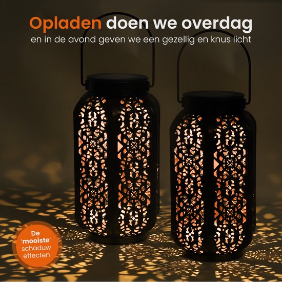 Goliving Solar Tafellamp Spark – Buitenlamp – 2 Stuks – Buiten Lantaarn – Tuinverlichting op Zonne-energie – LED Buitenverlichting – Hanglamp – 21 cm – Metaal – Brons