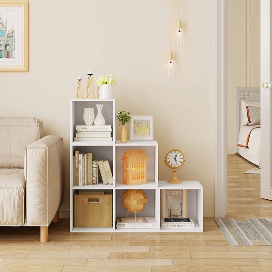 Woltu 6-vaks boekenrek – 90 x 90 x 30 cm – wit MDF – modulair en stijlvol