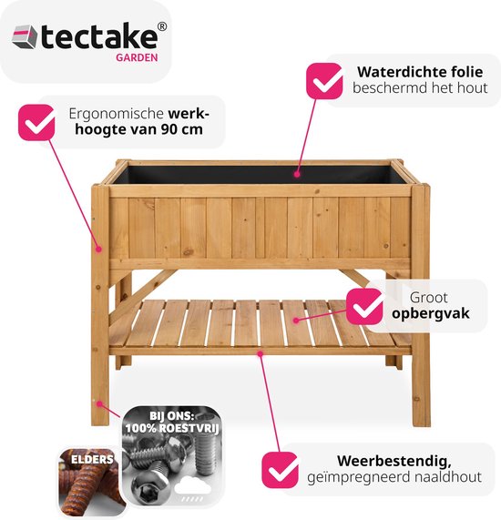 tectake® - Hoge plantenbak met legplank - Kweekbak - Stekjesbak - 119x53x90cm - 403232