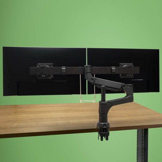 R-Go Tools Monitorarm – Voor 2 Monitoren – Dubbele Gasveerarm – VESA 75/100 – 48 cm Hoog – Ergonomische Bevestiging - Zwart