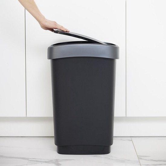 Rotho Twist Prullenbak- 50L - 60,2cm - Met Kanteldeksel - Zilver/Zwart