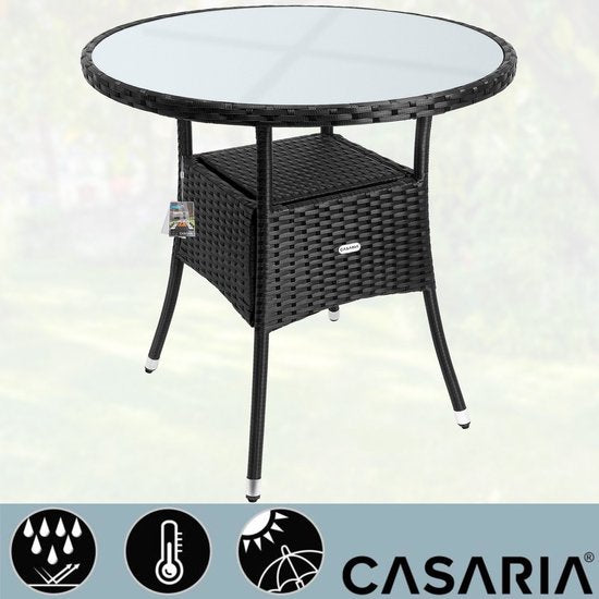 Casaria Bijzettafel - Rond 80cm Weerbestendig Polyrattan - Zwart
