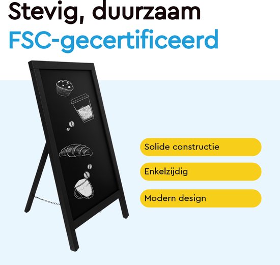 BRASQ Krijtstoepbord Zwart - 55x 85 CM - Krijtbord - Reclamebord - Stoepbord - Enkelzijdig - voor Binnen en Buiten - Horeca