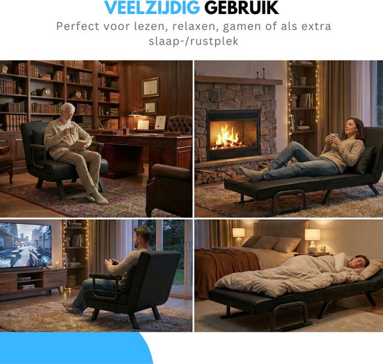Livista 3-in-1 Uitklapbare Slaapstoel Belastbaar Tot 100 kg Zwart - Inklapbare Slaapbank Met Verstelbare Rugleuning - Modern Design Logeerbed - Slaapfauteuil