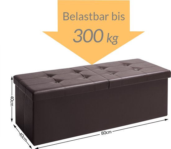 Casaria Zitbank met Opbergruimte - 80x40x40cm 100L Kunstleer – Bruin