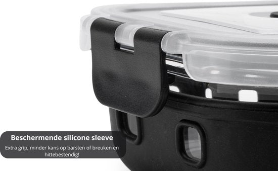 VDN Glazen Meal Prep Bakjes met Silicone Sleeve – 10 Delige Set Vershoudbakjes van Borosilicaatglas – Luchtdicht & BPA Vrij – Magnetron met Ventiel, Oven, Vriezer & Vaatwasser Bestendig – 5x1040ML & 5x370ML