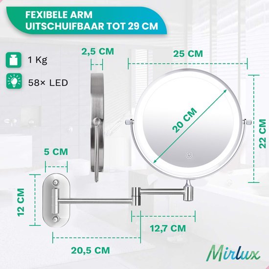 Make Up Spiegel met LED Verlichting - 5X Vergroting - Scheerspiegel