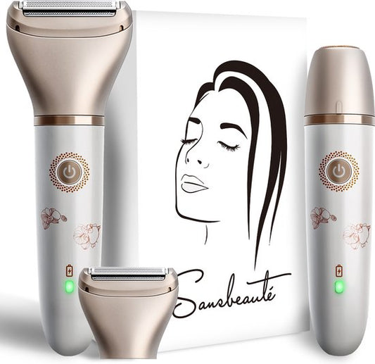 2-in-1 Ladyshave + Extra Scheerkop – Gezicht, Oksels, Benen, Bikinilijn – USB Oplaadbaar – Sansbeauté®