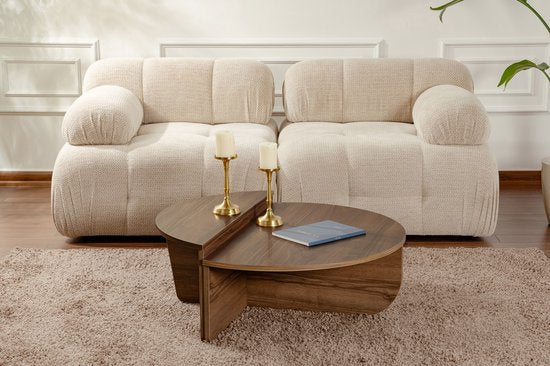 Dimehouse Salontafel - Ovaal - 85x30x30 cm - Melamine - Japandi - Houtlook - Naturel Walnoot