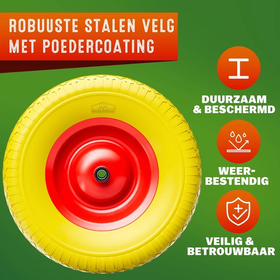 Kruiwagen Wiel - PU-schuim Inclusief As - Geel Rood