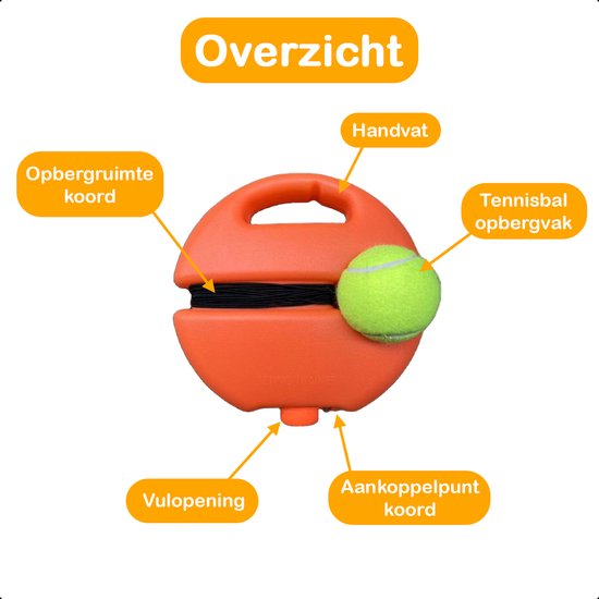 Tennispaal – Tennistrainer – Set Met Elastiek En Tennisbal – Oranje – Voor in de Tuin – Kinderen – Classic – Pro – Vakantie – Volwassenen