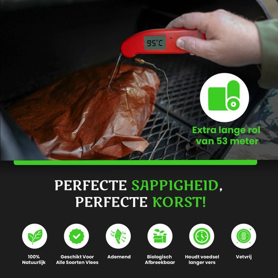 TTD® Butcher Paper XXL - 53 meter - Professioneel 100% Natuurlijk Slagerspapier van Houtpulp - BBQ Accesoires - Barbecue - Houtvezels - Ongecoat Slagerspapier