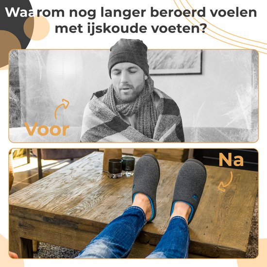 Pantoffels Heren - Sloffen - Maat 46/47 - Grijs - Anti-slip - Comfeet