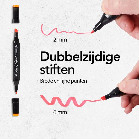 Brixy Twinmarkers 264 Stuks - Professionele Alcohol Markers - Dubbelzijdige Tip - Stiften - Opbergtas Met Houder