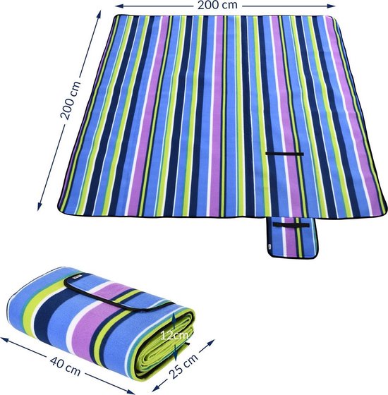 DETEX Picknickkleed 200x200cm XXL Waterdicht Geïsoleerd Opvouwbaar Strepen