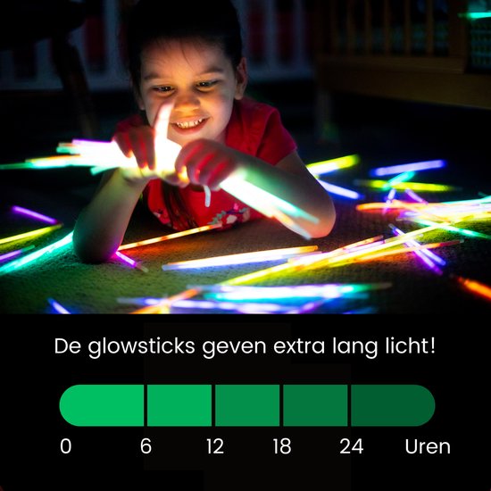 Partizzle 300 stuks Glow in the Dark Sticks - Extra Dik - Incl. Glowsticks Connectors - Breekstaafjes - Neon Carnaval Party Artikelen - Verjaardag Nieuwjaar Feest Versiering - 7 Kleuren