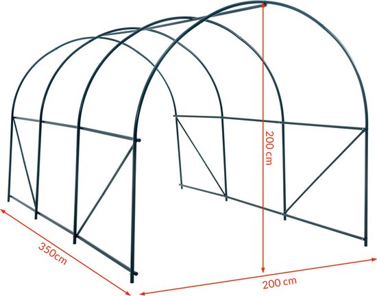 Gardebruk Kweekkas 7m² - Roldeur & 6 Ramen 350x200x200cm Groen