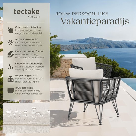 tectake® 2-delige Set Tuin Lounge fauteuils Sundo in Rope-Design – Comfort en Stijl - loungestoelen