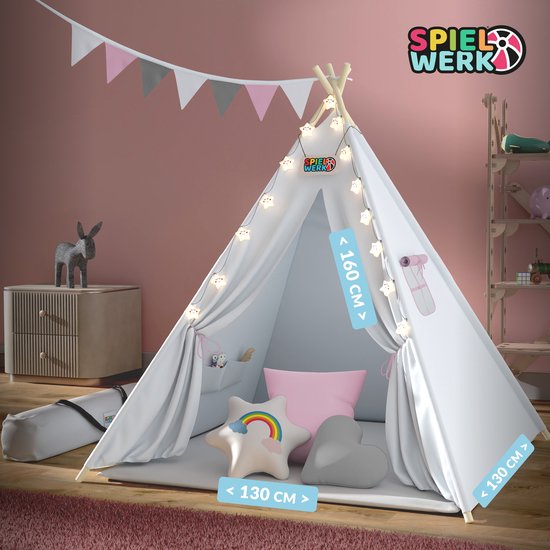 Spielwerk Speeltent – LED 3 Kussens Spanschroef 130x130x160cm - Roze