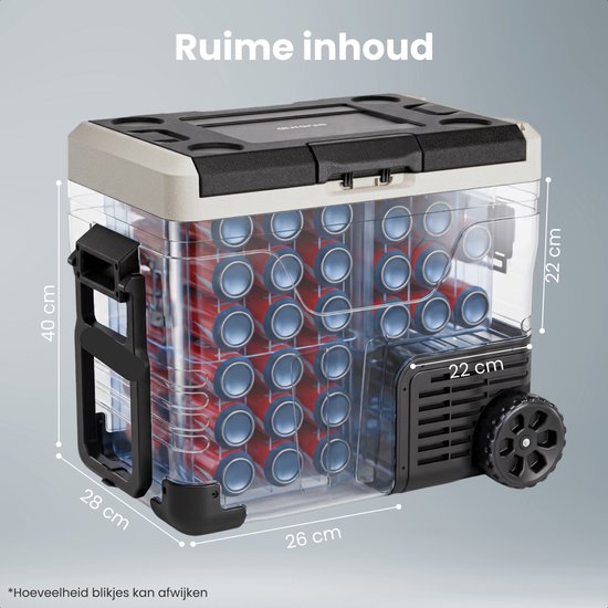 Auronic Elektrische Koelbox - Compressor - 50L - 12V en 240 volt - Camping Koelkast - Frigobox Auto - Met Wielen en Hendel - Zwart