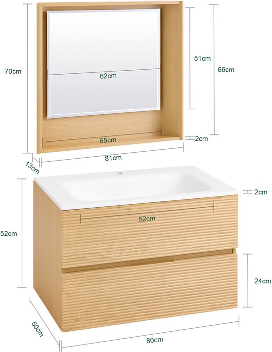 SoBuy BZR198-N Badmeubel met Wastafel - Houtcomposiet 80cm