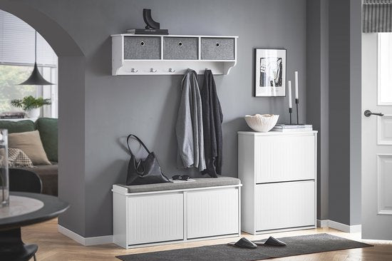 SoBuy FSR98-XL-W Schoenenbank - Witte Opbergbank met Kleppen & Bank