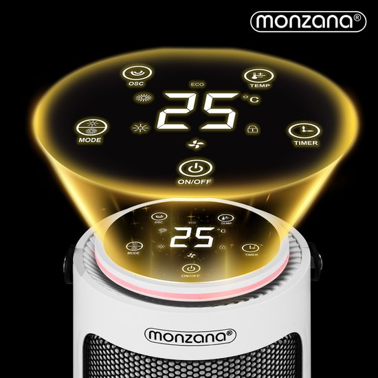 Monzana Keramische Ventilatorkachel 2000W - 4 Standen 15-35°C - Wit